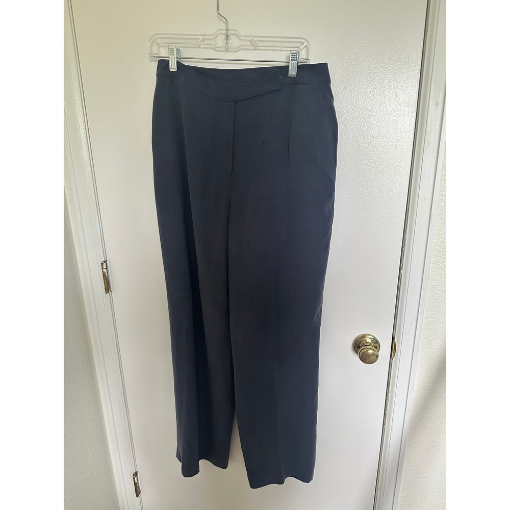 Rena Rowan Womens 100% Silk Wide Leg Trousers Charcoal Gray Size 12 Hand Hemmed
